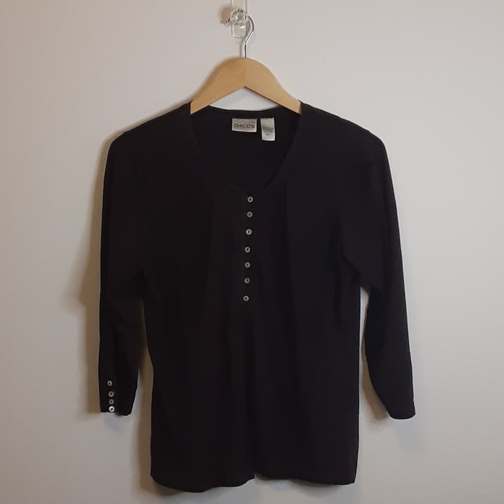 CHICOS Pima Cotton 3/4 Length Shirt